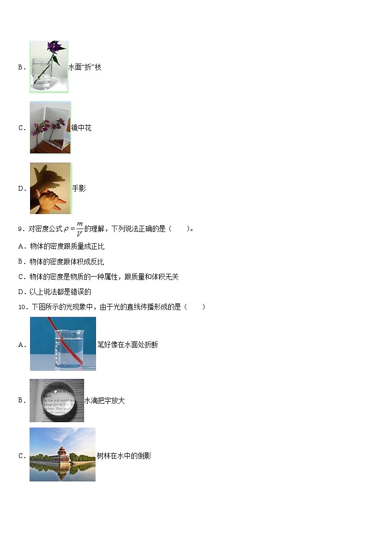 2023-2024学年湖北省孝感市汉川市物理八上期末联考试题含答案第3页