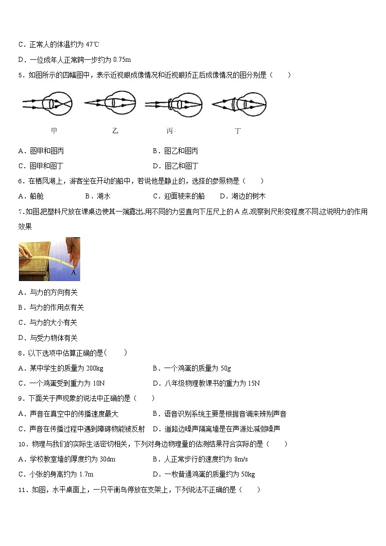 2023-2024学年湖北省黄冈市浠水县八上物理期末监测试题含答案02