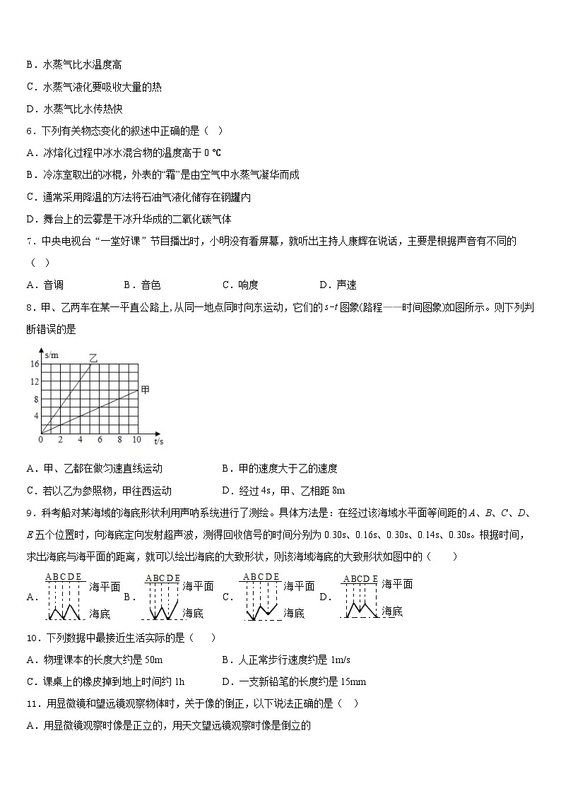 2023-2024学年湖北省荆州市名校物理八年级第一学期期末监测模拟试题含答案02