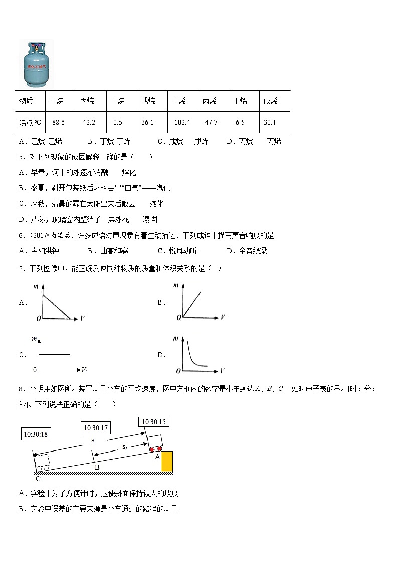 2023-2024学年湖北省武汉市部分学校物理八上期末教学质量检测模拟试题含答案02