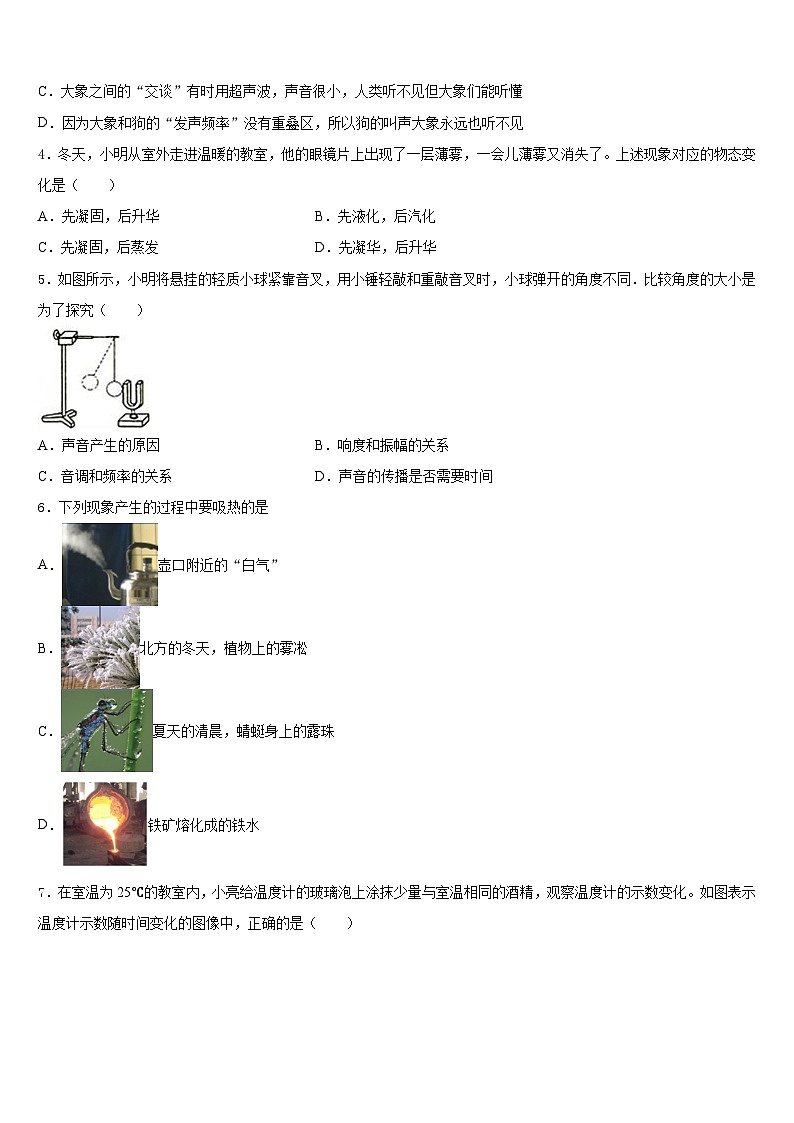 2023-2024学年湖北省黄石十四中学物理八年级第一学期期末质量检测试题含答案02