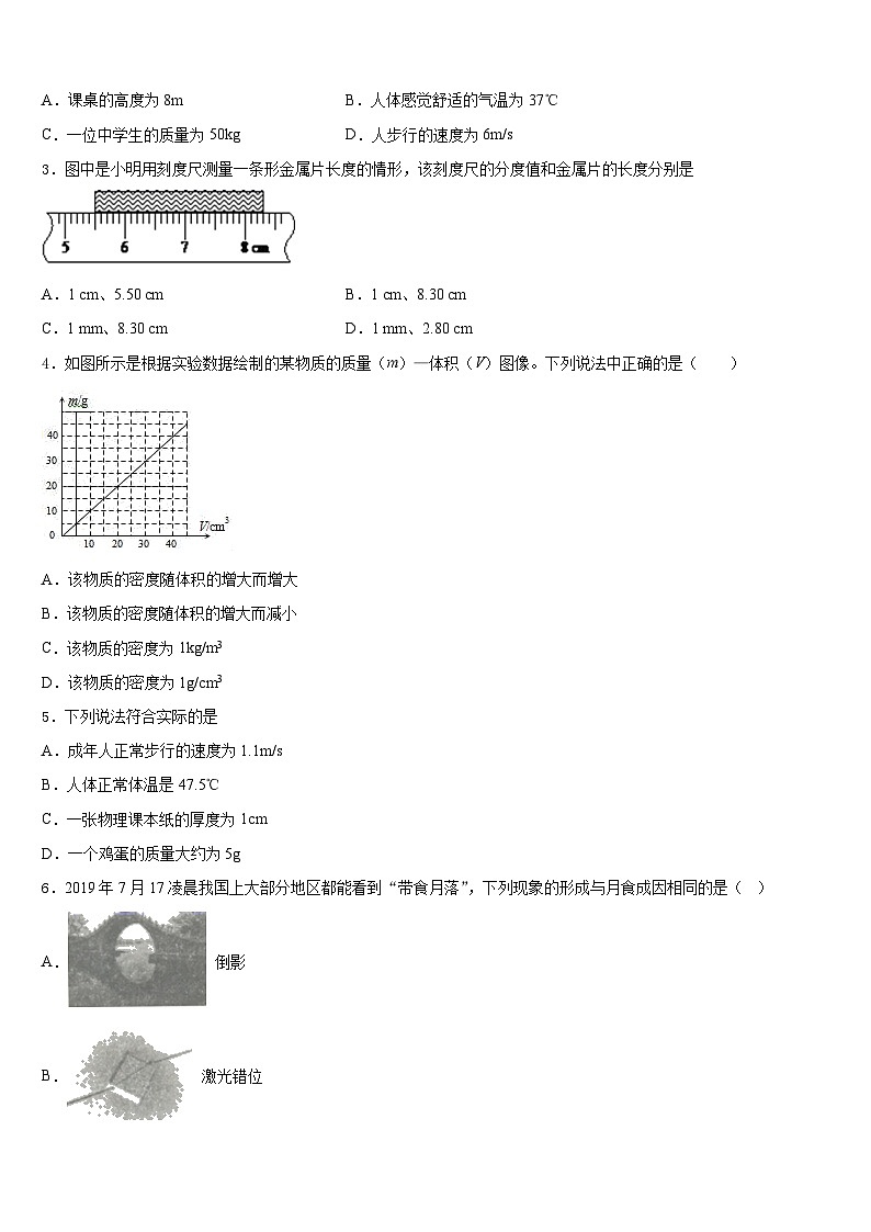 2023-2024学年湖北省黄石市还地桥镇南湾初级中学八年级物理第一学期期末学业质量监测试题含答案02