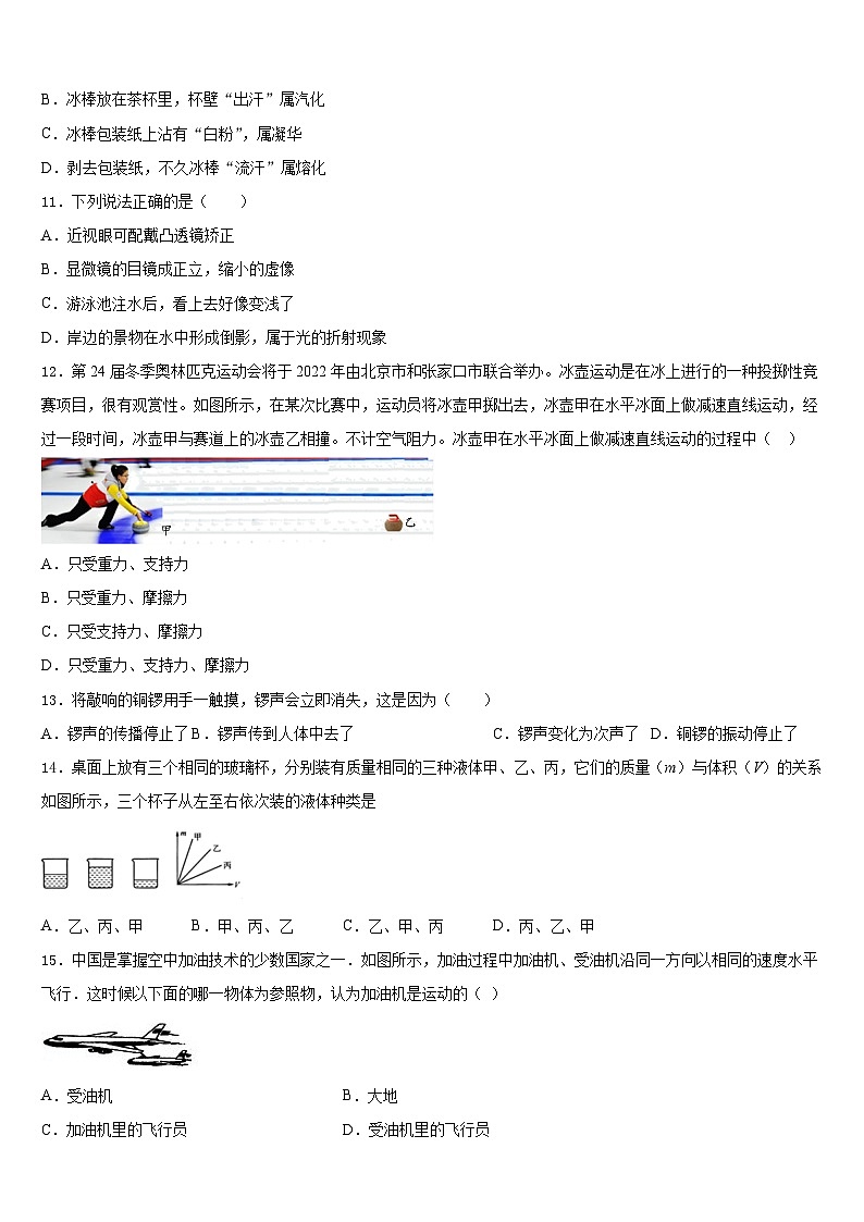 2023-2024学年湖南省常德市桃源县八上物理期末教学质量检测试题含答案03