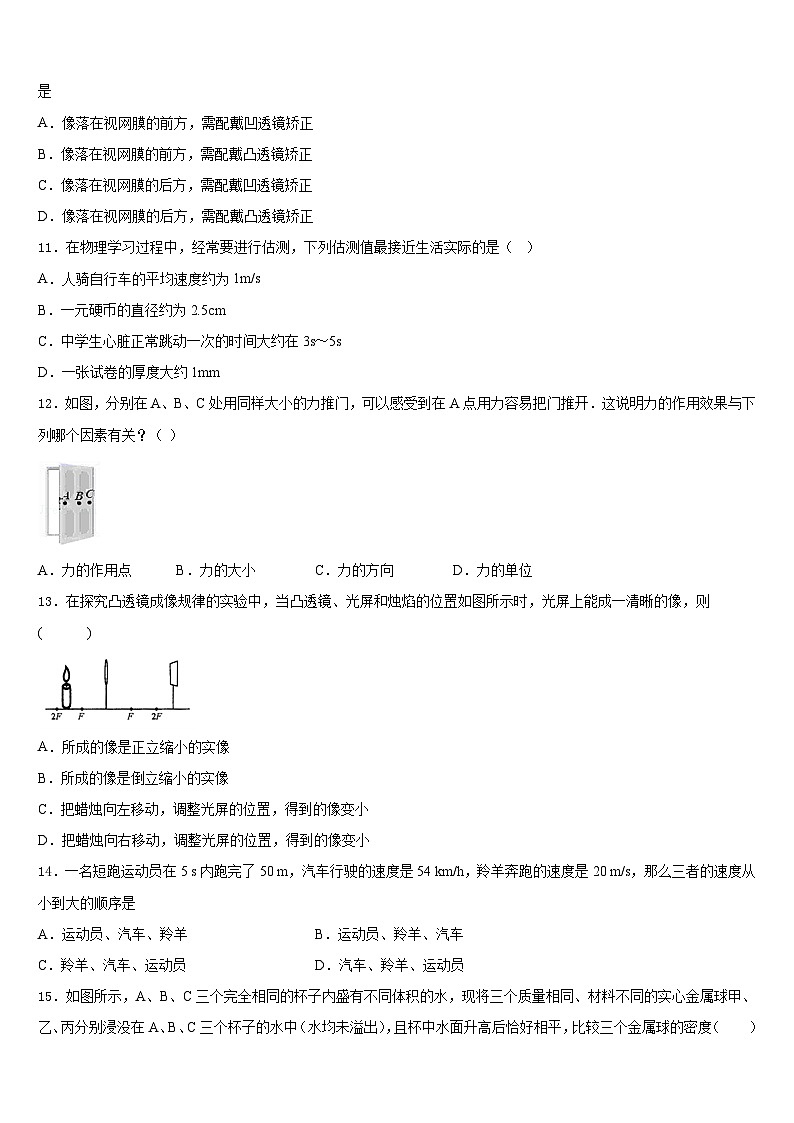2023-2024学年湖南省平江县八上物理期末监测模拟试题含答案03