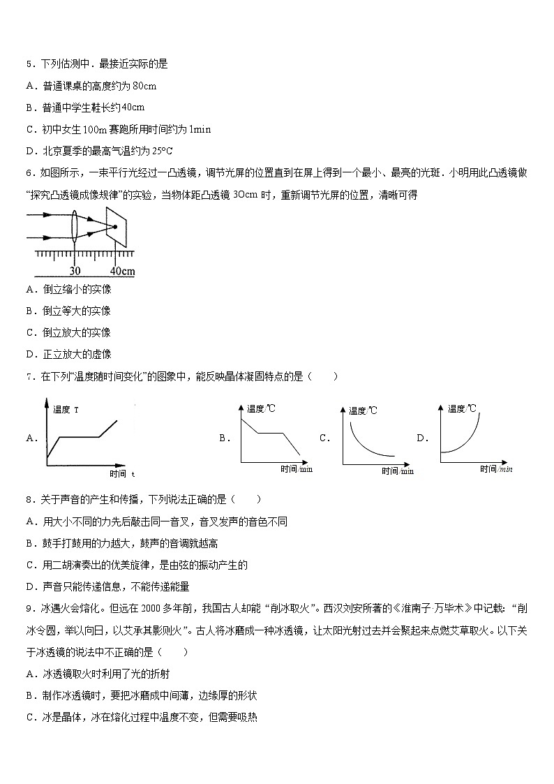 2023-2024学年湖南省永州祁阳县联考物理八年级第一学期期末质量检测模拟试题含答案02
