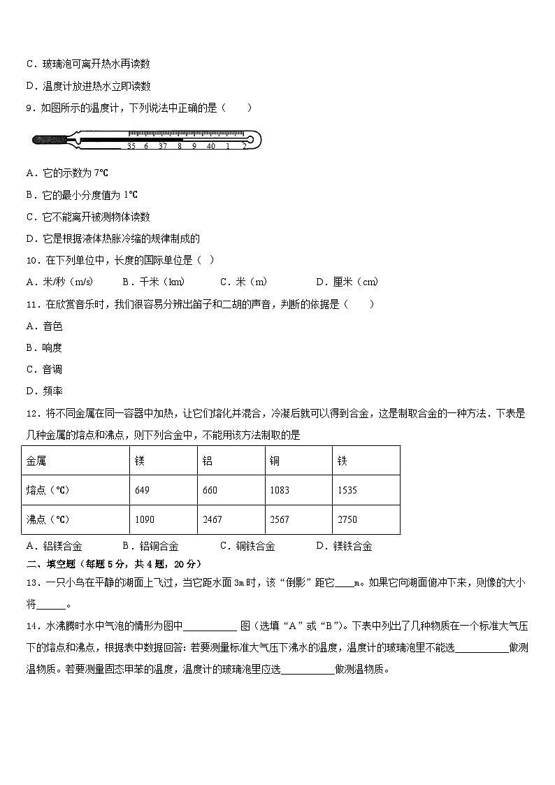 2023-2024学年湖南省长沙青竹湖湘一外国语学校八年级物理第一学期期末综合测试试题含答案第3页
