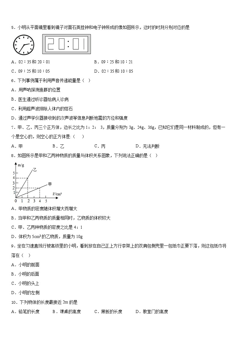 2023-2024学年湖南省长沙市师大附中教育集团八年级物理第一学期期末检测模拟试题含答案02