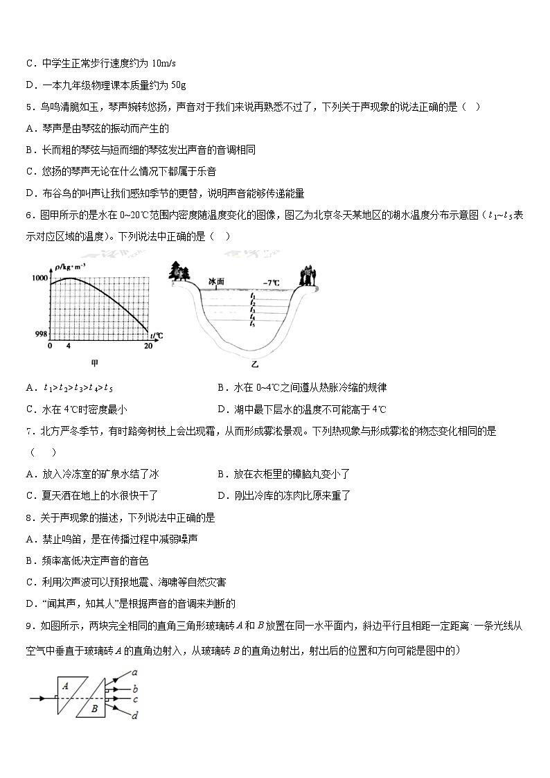 2023-2024学年湖南省长沙县物理八上期末监测试题含答案02