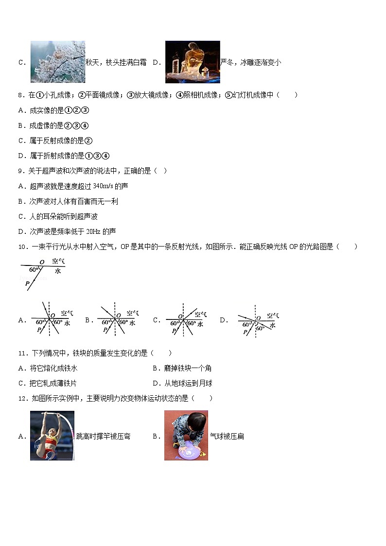2023-2024学年湖南省长沙市长郡教育集团八上物理期末综合测试模拟试题含答案03