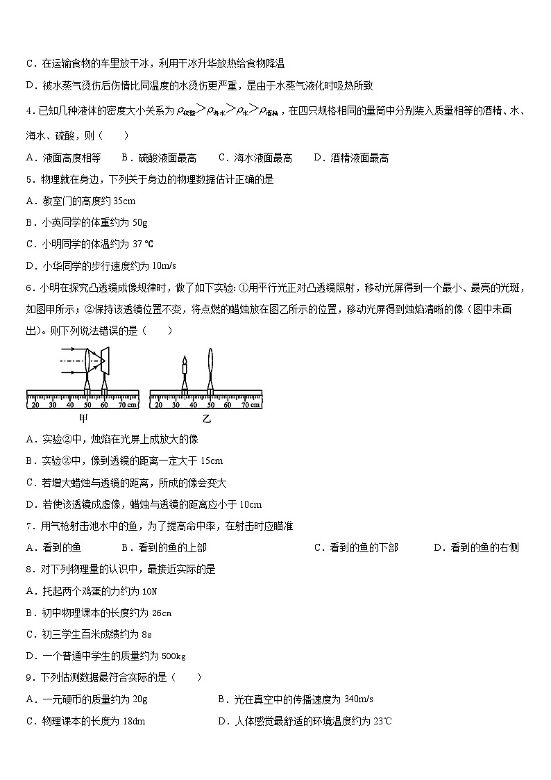 2023-2024学年甘肃省兰州市第五十五中学物理八上期末达标检测试题含答案第2页