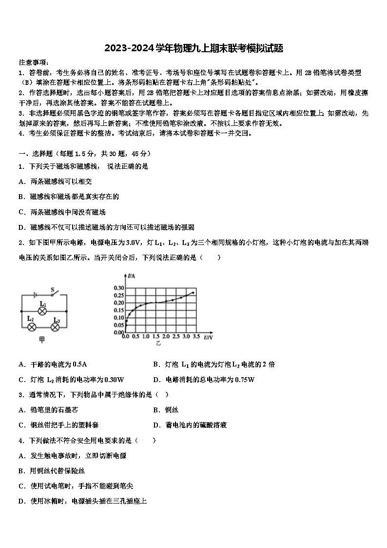 2023-2024学年物理九上期末联考模拟试题01