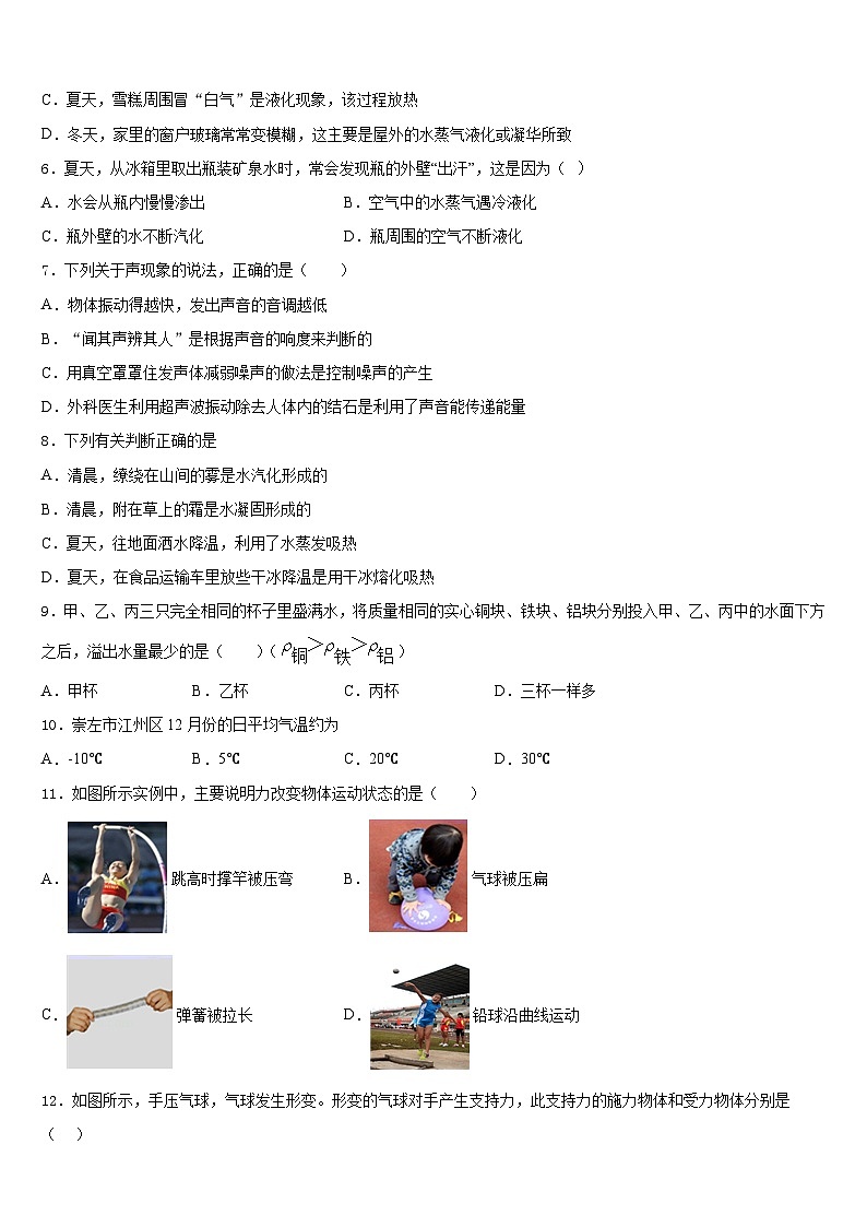 2023-2024学年广东省莞市东华中学八上物理期末学业水平测试模拟试题含答案02