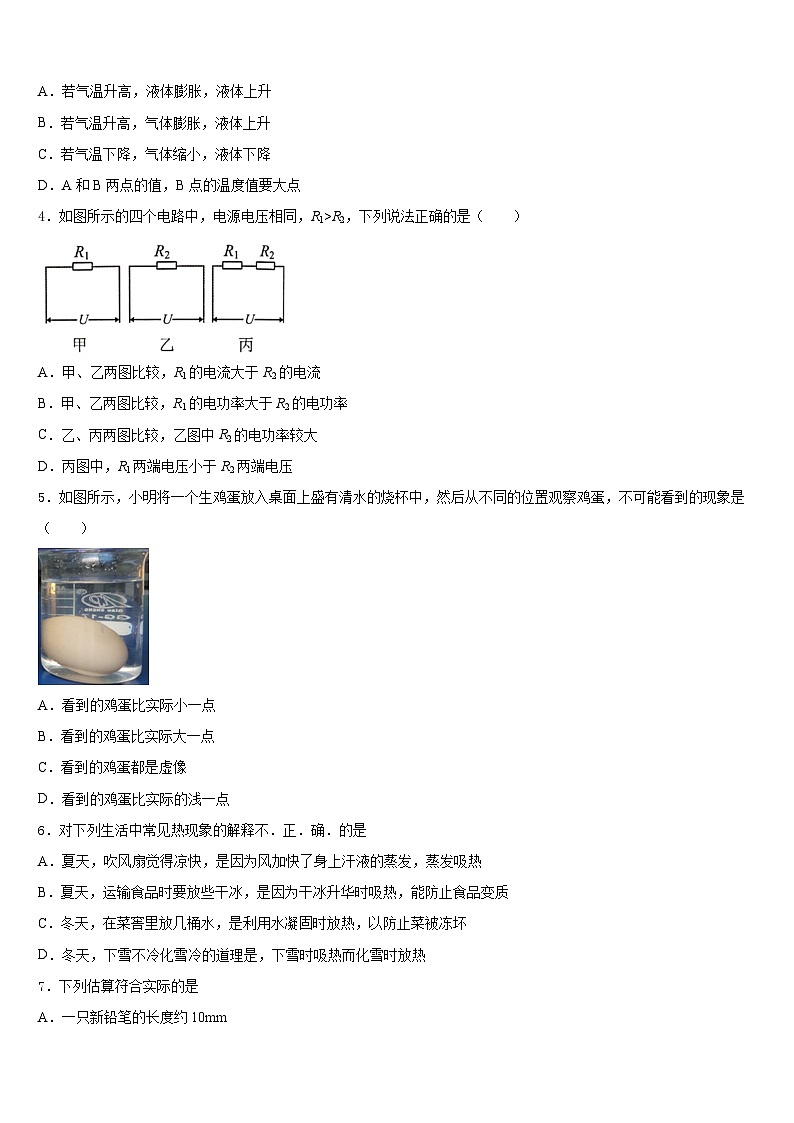 2023-2024学年广西河池市凤山县物理八年级第一学期期末学业水平测试试题含答案02