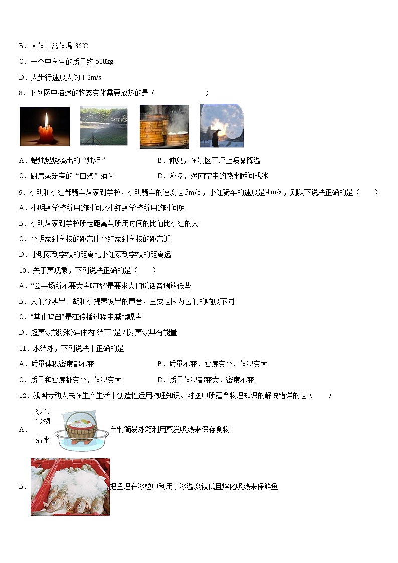 2023-2024学年广西河池市凤山县物理八年级第一学期期末学业水平测试试题含答案03