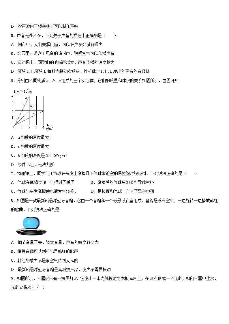 2023-2024学年广西蒙山县物理八年级第一学期期末学业水平测试试题含答案02