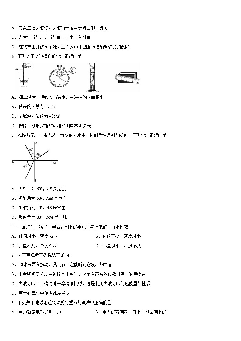 2023-2024学年湖北省咸宁市马桥中学物理八年级第一学期期末学业水平测试模拟试题含答案第2页