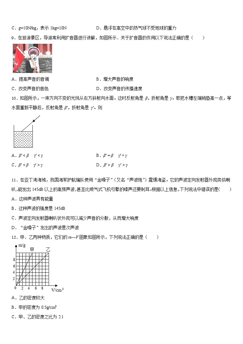 2023-2024学年湖北省咸宁市马桥中学物理八年级第一学期期末学业水平测试模拟试题含答案第3页