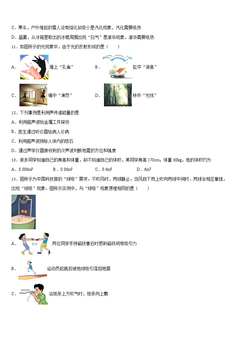 2023-2024学年湖北省襄阳襄州区五校联考物理八上期末学业水平测试模拟试题含答案03
