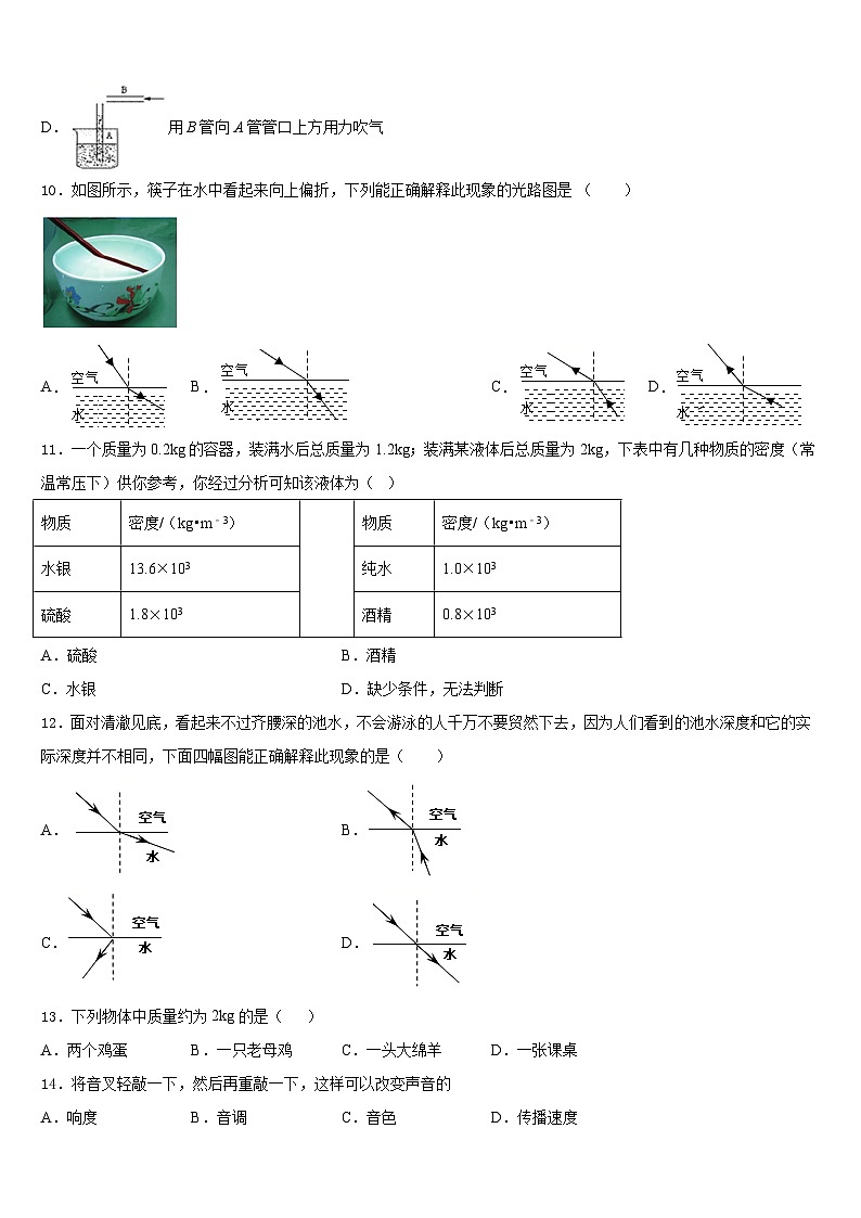 2023-2024学年湖北省黄冈市红安二中学物理八上期末学业水平测试试题含答案第3页