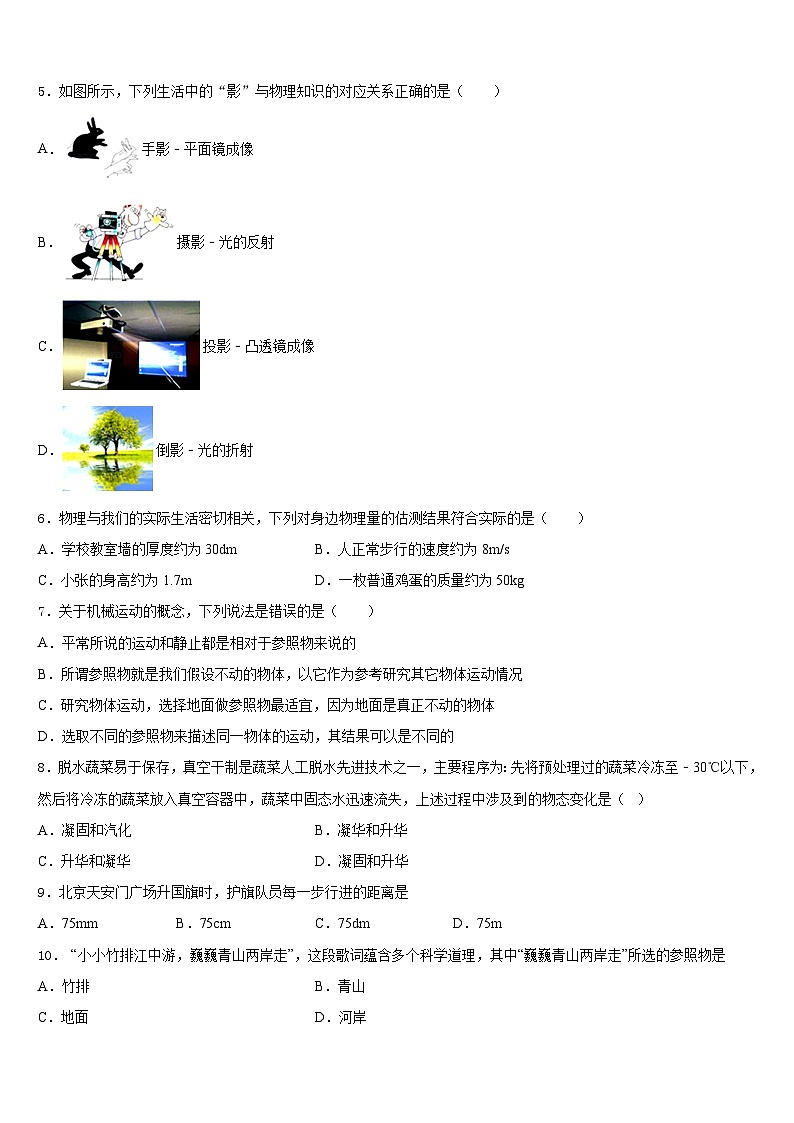 2023-2024学年湖北省武汉第二初级中学物理八上期末学业水平测试模拟试题含答案第2页