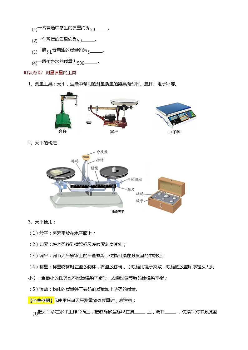 6.1 物体的质量（分层练习） 2023-2024学年八年级物理下册同步精品课堂（苏科版）第2页