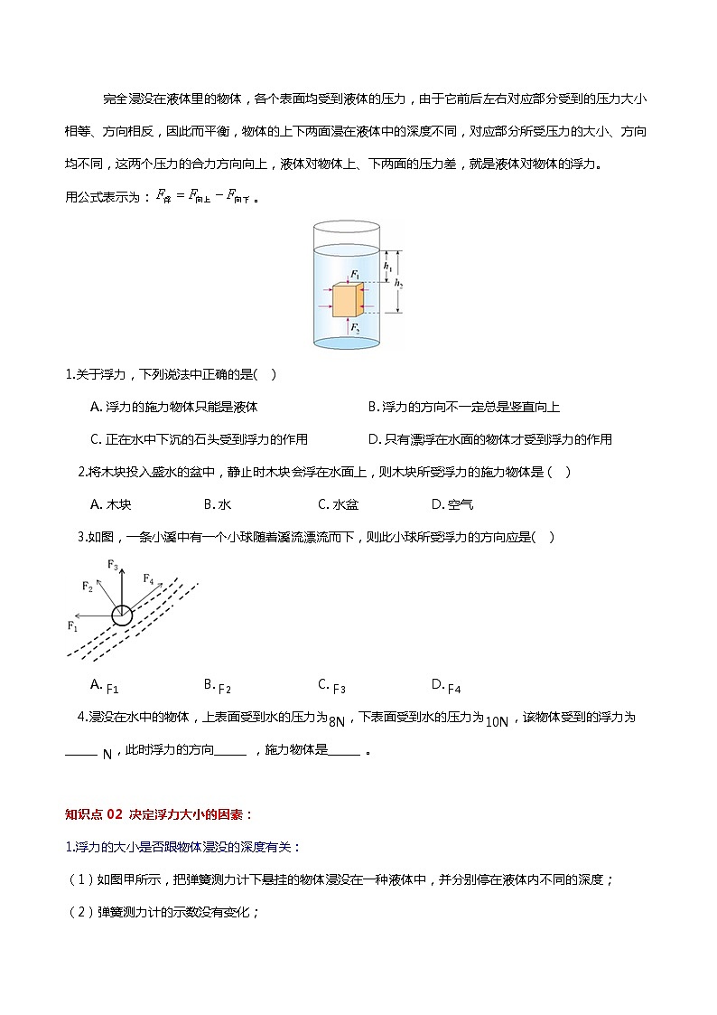 10.4 浮力（分层练习） 2023-2024学年八年级物理下册同步精品课堂（苏科版）第2页