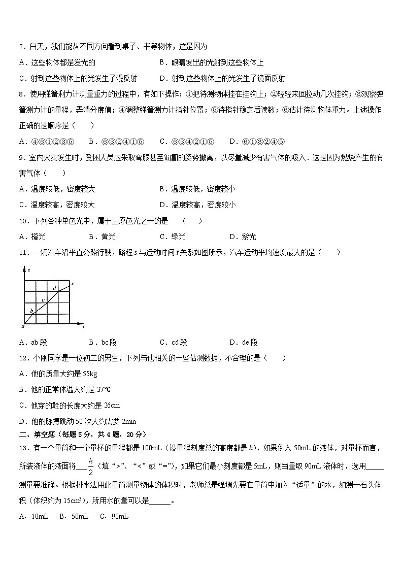 云南省泸西县逸圃初级中学2023-2024学年物理八年级第一学期期末质量检测试题含答案第2页