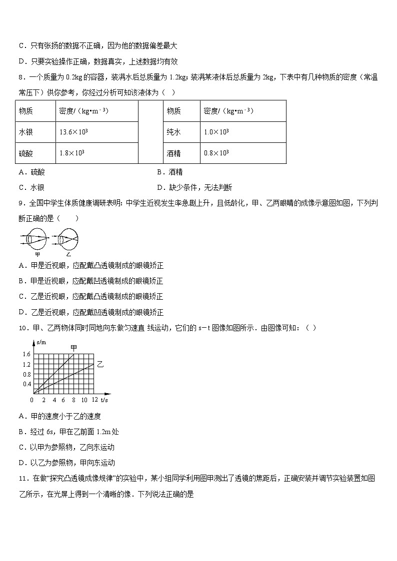 云南省玉溪市红塔区2023-2024学年物理八上期末学业质量监测试题含答案第3页