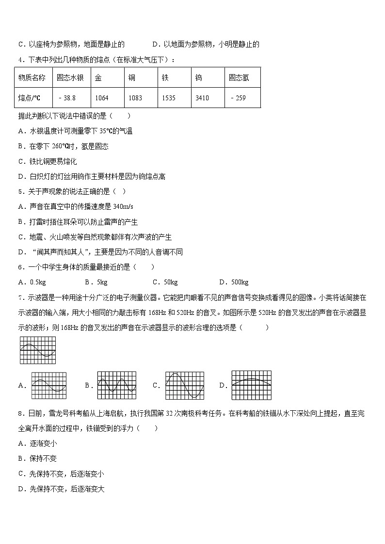 北京市东城区名校2023-2024学年物理八年级第一学期期末检测模拟试题含答案第2页