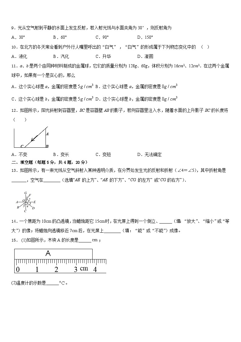 北京市东城区名校2023-2024学年物理八年级第一学期期末检测模拟试题含答案第3页