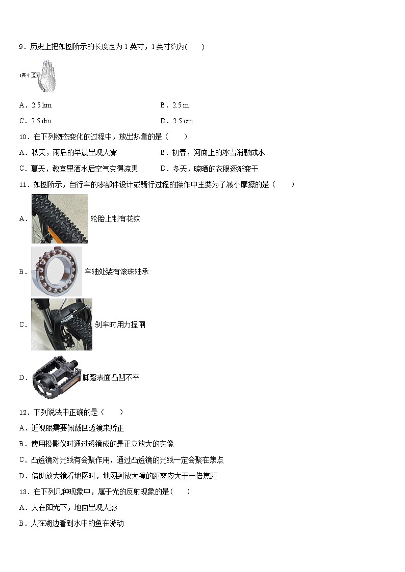 合肥市包河2023-2024学年八年级物理第一学期期末达标检测试题含答案第3页