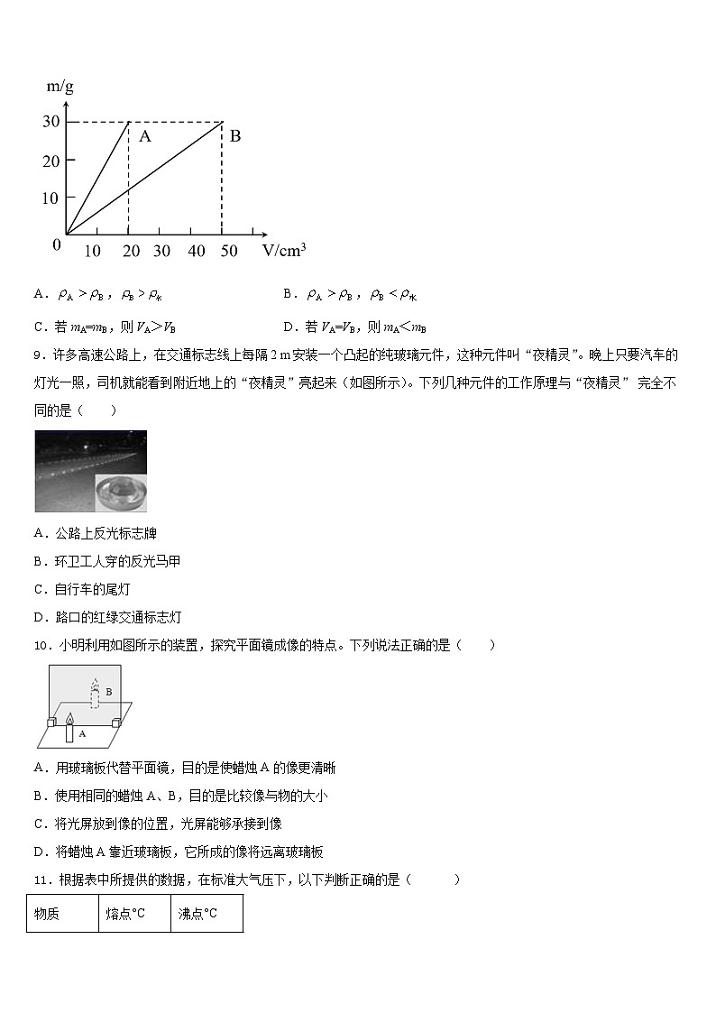 吉林省农安县三盛玉中学2023-2024学年物理八年级第一学期期末达标检测试题含答案第3页