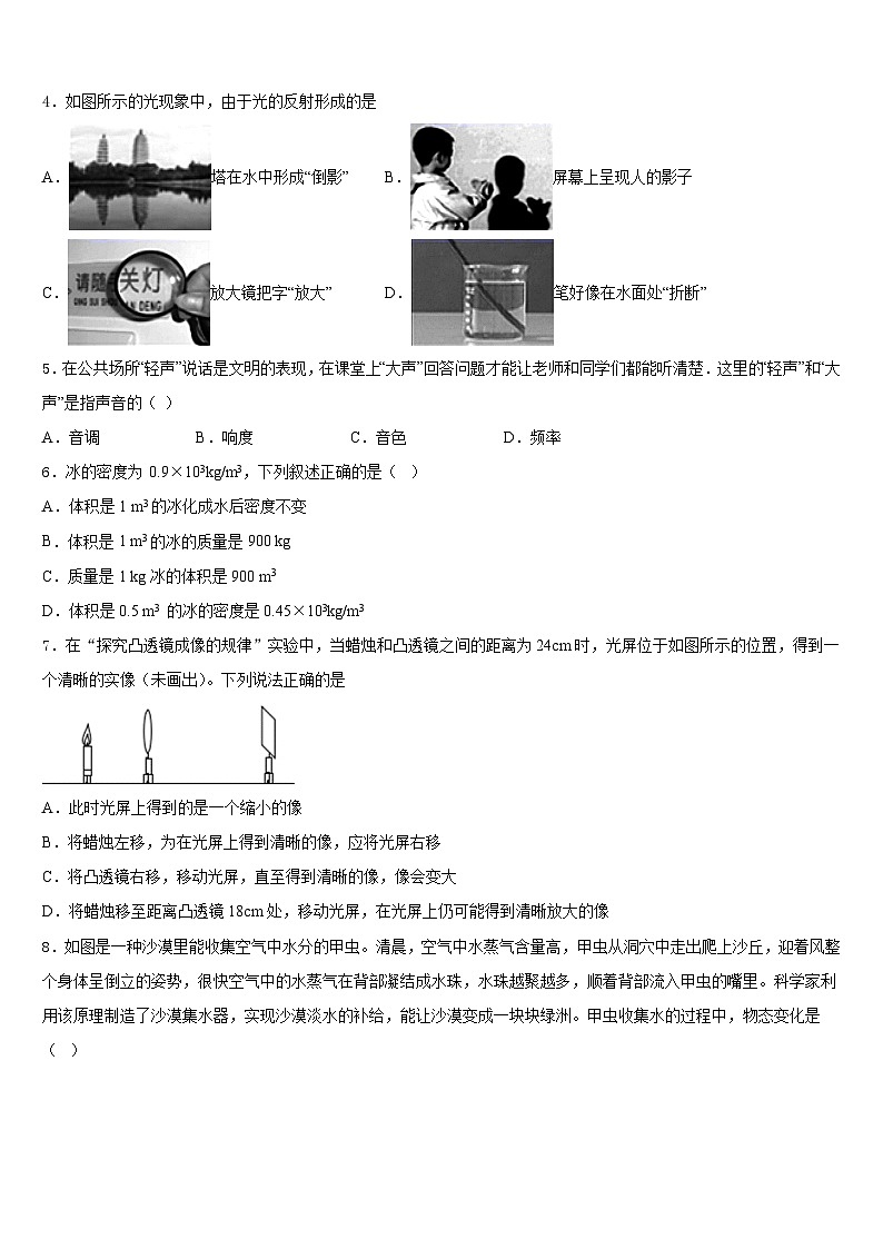 双鸭山市重点中学2023-2024学年物理八上期末检测试题含答案第2页