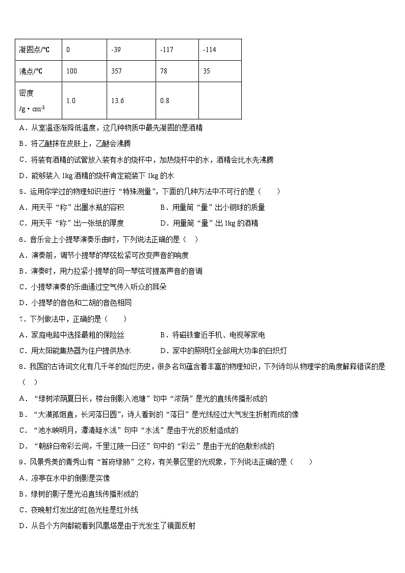 吉林省四平市名校2023-2024学年物理八上期末经典模拟试题含答案第2页