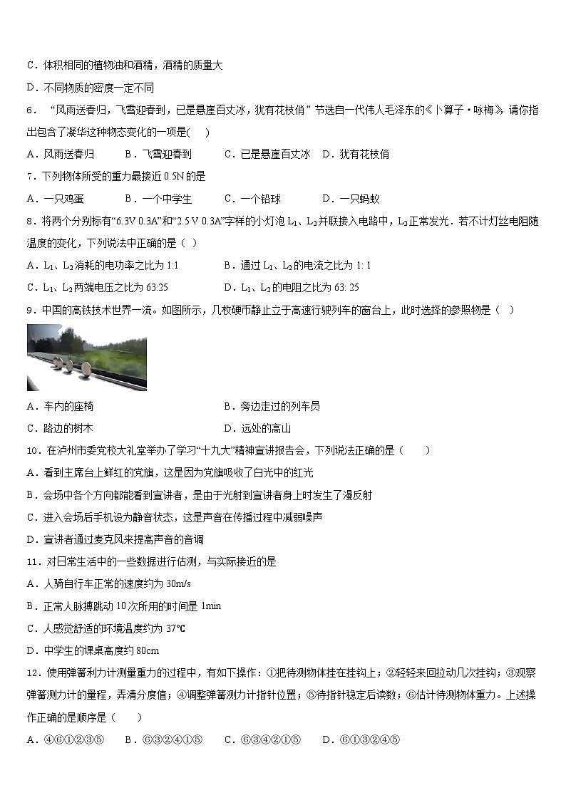 福建省华安中学2023-2024学年物理八年级第一学期期末统考模拟试题含答案第3页