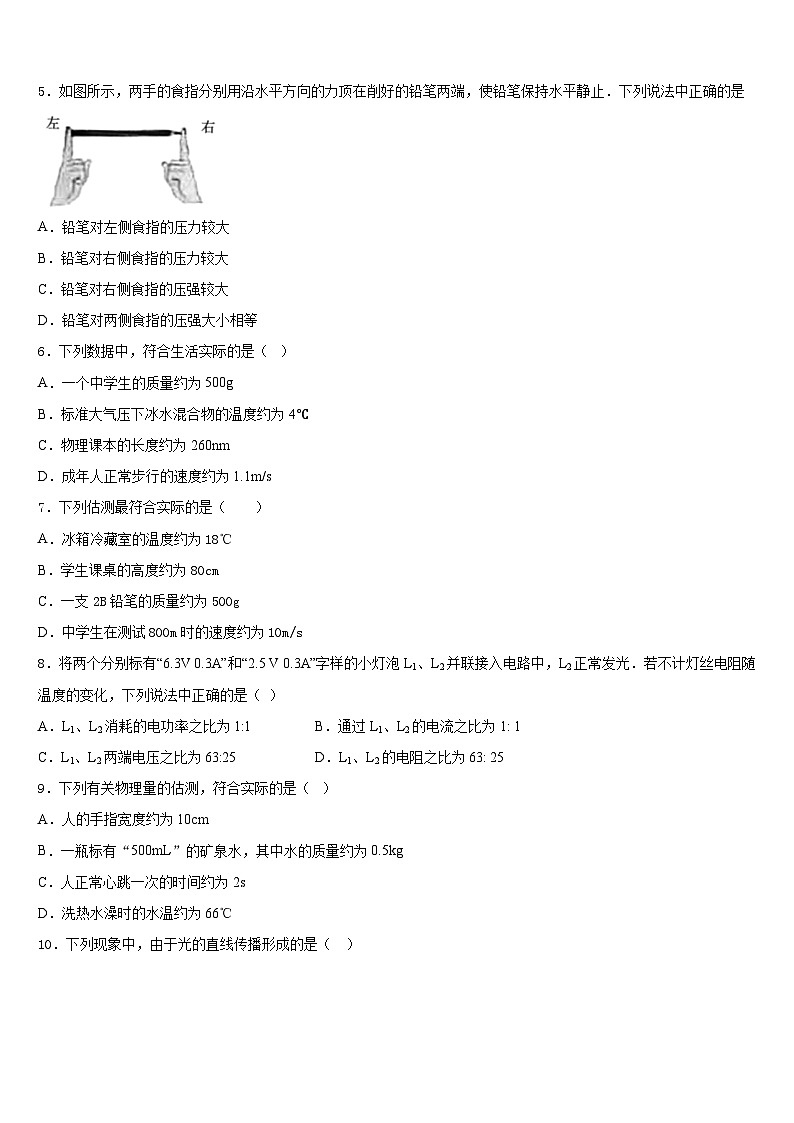 吉林省长春宽城区四校联考2023-2024学年物理八上期末质量检测试题含答案第2页