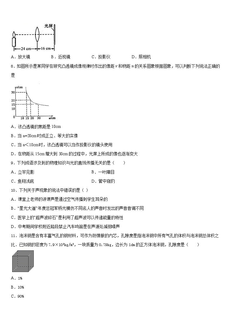 吉林省长春市第一五三中学2023-2024学年八上物理期末考试试题含答案第3页