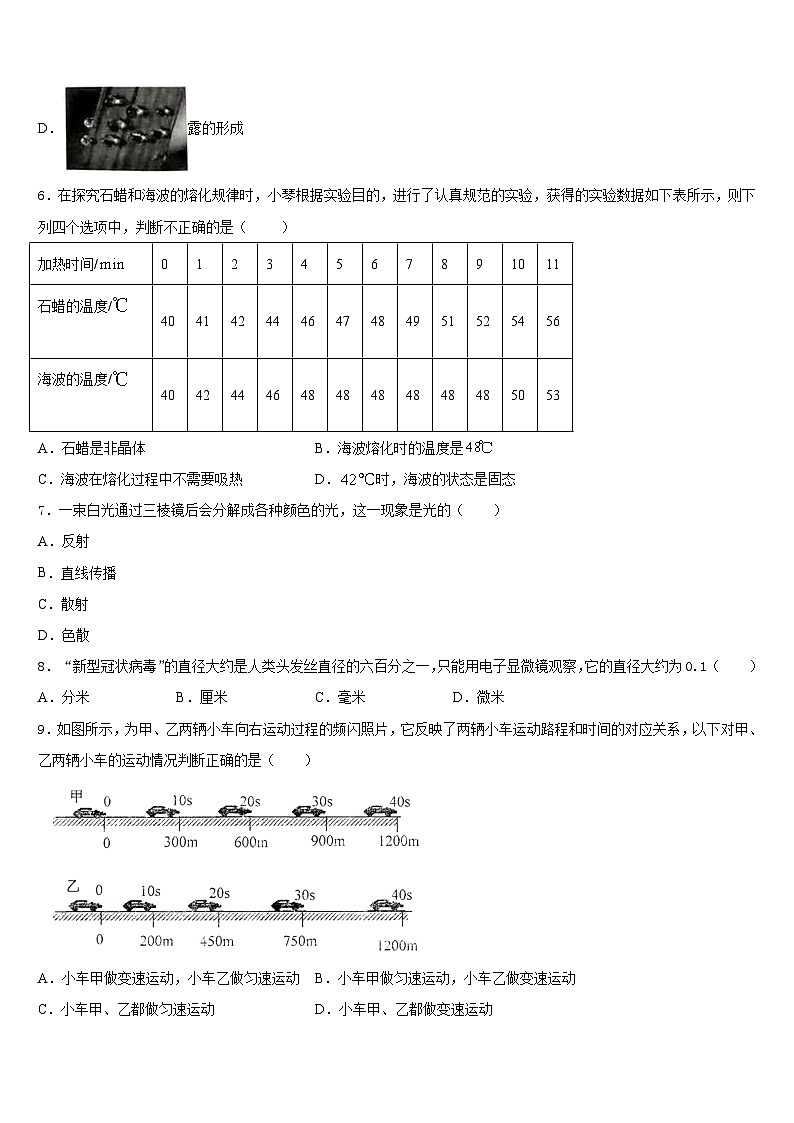 四川省巴中市名校2023-2024学年八上物理期末达标检测模拟试题含答案第3页