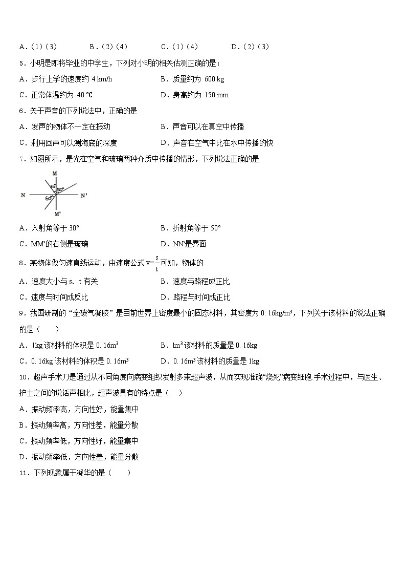 四川省成都市温江区第二区2023-2024学年物理八年级第一学期期末质量跟踪监视试题含答案02
