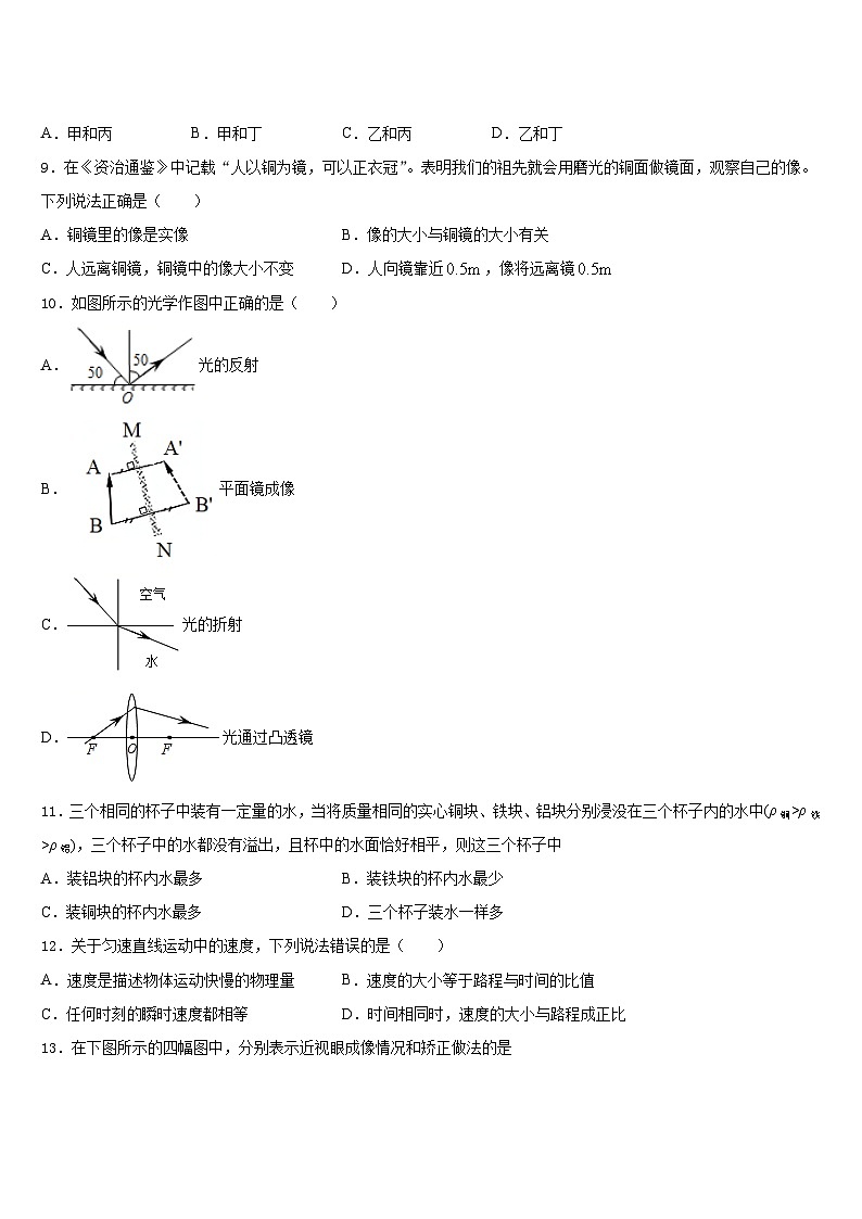 四川省广安市邻水县2023-2024学年物理八上期末经典试题含答案第3页