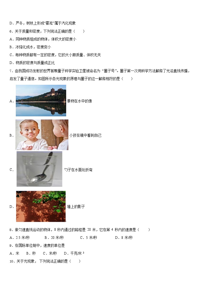 四川绵阳富乐园际学校2023-2024学年八年级物理第一学期期末达标检测模拟试题含答案第3页