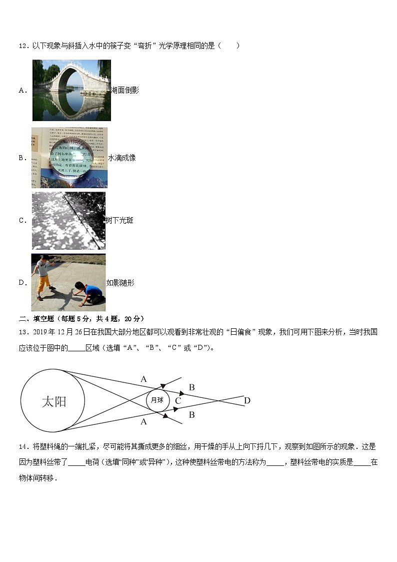 天津市滨湖中学2023-2024学年八年级物理第一学期期末统考模拟试题含答案第3页