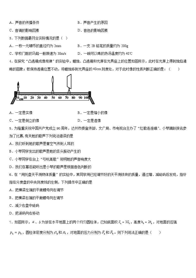 安徽省合肥市庐阳中学2023-2024学年八年级物理第一学期期末综合测试模拟试题含答案02