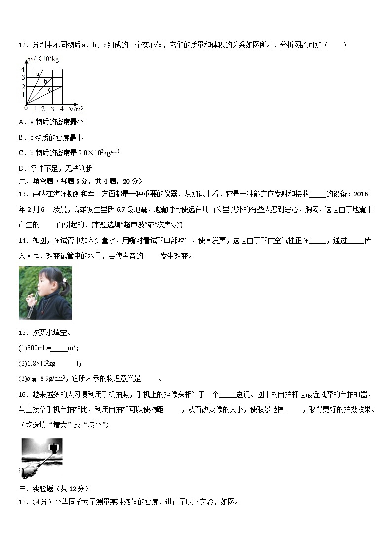 安徽省六安市三校2023-2024学年物理八年级第一学期期末检测模拟试题含答案第3页