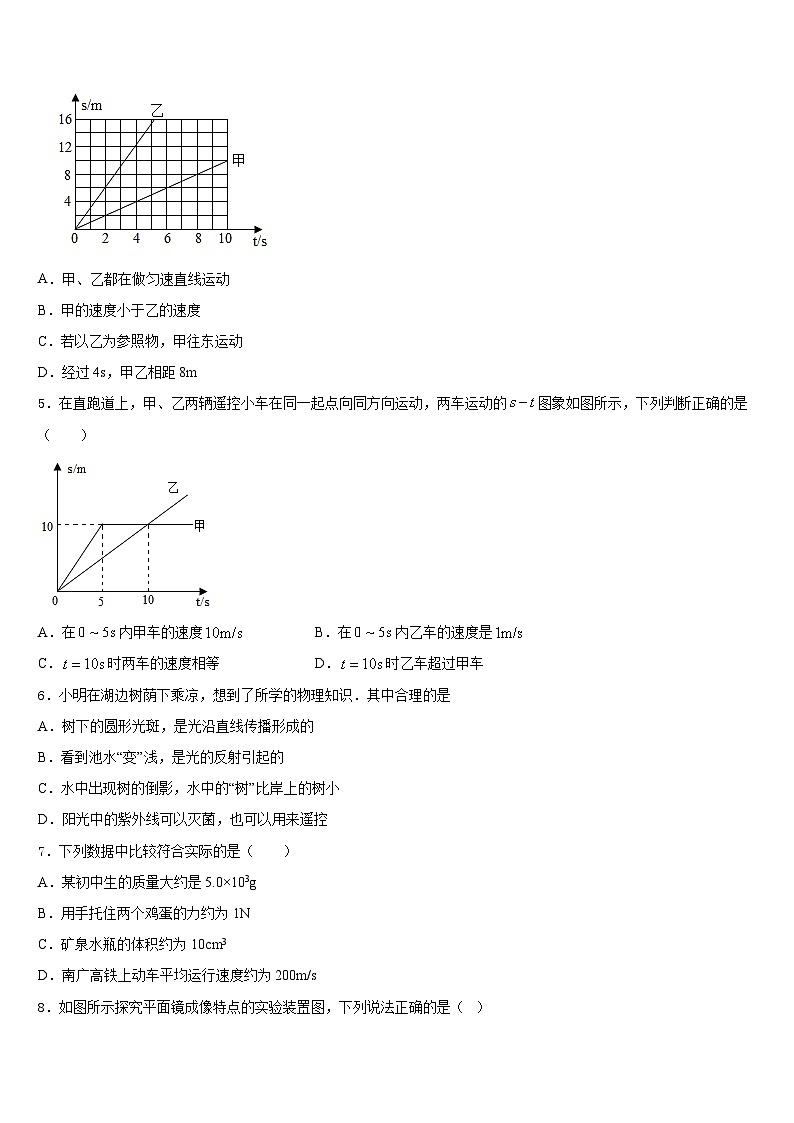 安庆市重点中学2023-2024学年八年级物理第一学期期末监测模拟试题含答案02
