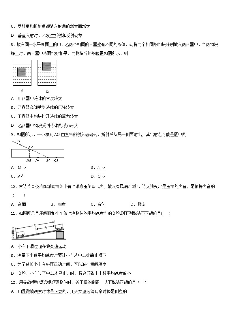 安徽省合肥市庐江县志成学校2023-2024学年八上物理期末达标检测模拟试题含答案第3页