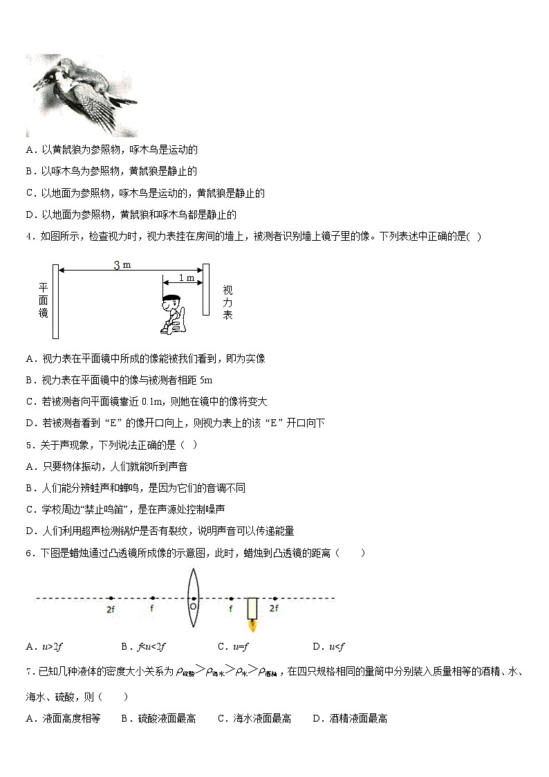 宁夏大附属中学2023-2024学年八年级物理第一学期期末质量跟踪监视模拟试题含答案02