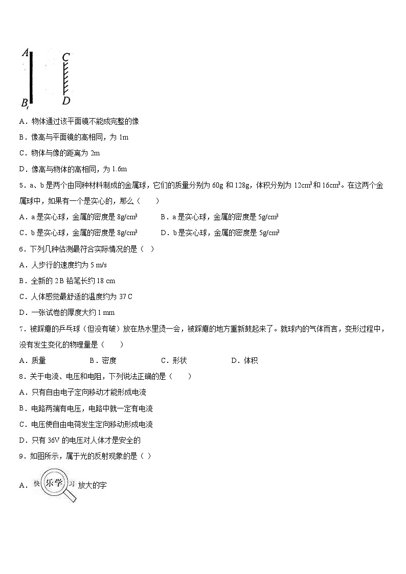 安徽省合肥市行知学校2023-2024学年八年级物理第一学期期末经典模拟试题含答案02
