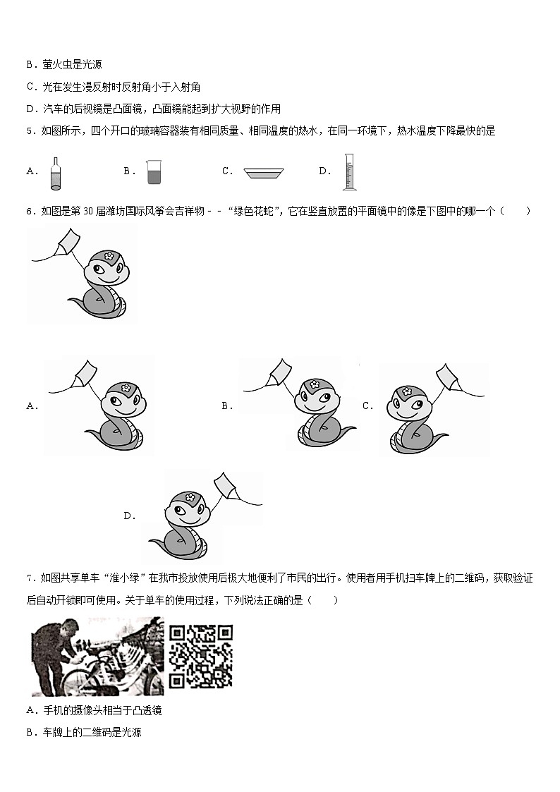 安徽省蚌埠局属学校2023-2024学年八年级物理第一学期期末质量跟踪监视试题含答案第2页