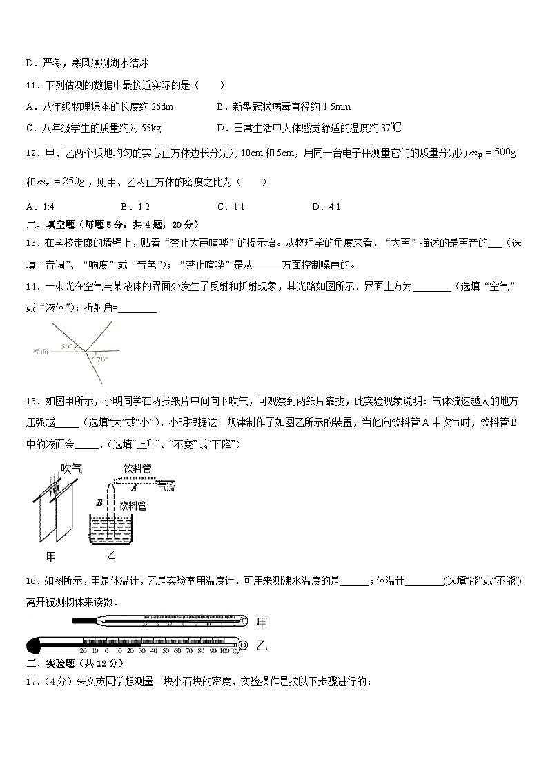 安徽省桐城市黄岗2023-2024学年八上物理期末学业质量监测试题含答案03